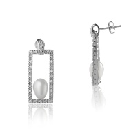 Серьги серебро, сережки серебро, жемчуг, циркон, NP1137  фото, kupilegko.ru