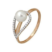 Золотое кольцо, золото, жемчуг, фианит, A11624175  фото, kupilegko.ru