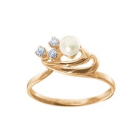 Золотое кольцо, золото, жемчуг, фианит, 12318RS  фото, kupilegko.ru