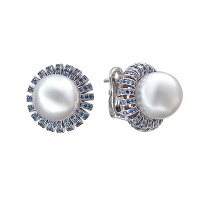 Золотые серьги, сережки золото, жемчуг, сапфир, 01C5210089-2  фото, kupilegko.ru