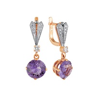 Золотые серьги, сережки золото, бриллиант, аметист, 90022RS  фото, kupilegko.ru