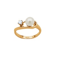 Золотое кольцо, золото, жемчуг, бриллиант, 90745RS  фото, kupilegko.ru