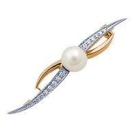 Золотая брошь, брошка золото, жемчуг, бриллиант, 90589RS  фото, kupilegko.ru