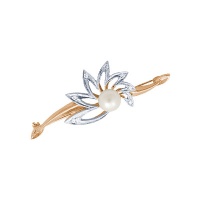 Золотая брошь, брошка золото, жемчуг, бриллиант, 90594RS  фото, kupilegko.ru