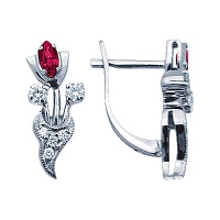 Золотые серьги, сережки белое золото, бриллиант, рубин, 14374RS  фото, kupilegko.ru