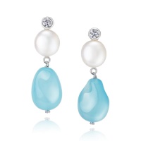 Серьги серебро, сережки серебро, жемчуг, халцедон, циркон, NP5256  фото, kupilegko.ru