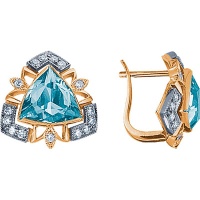 Золотые серьги, сережки золото, бриллиант, топаз, 90159RS  фото, kupilegko.ru