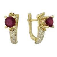 Золотые серьги, сережки золото, рубин, бриллиант, 01C644198  фото, kupilegko.ru