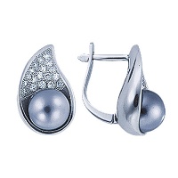Золотые серьги, сережки белое золото, жемчуг, бриллиант, 90570RS  фото, kupilegko.ru