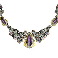 Золотое колье, золото, аметист, бриллиант, сапфир, 01L680865UL  фото, kupilegko.ru