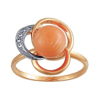 Золотое кольцо, золото, коралл, бриллиант, 90092RS  фото, kupilegko.ru