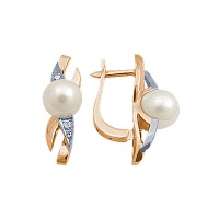 Золотые серьги, сережки золото, жемчуг, бриллиант, 90588RS  фото, kupilegko.ru