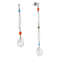 Серьги серебро, сережки серебро, жемчуг, коралл, перидот, каулит, NP5783  фото, kupilegko.ru