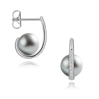 Серьги серебро, сережки серебро, жемчуг, циркон, NP4443  фото, kupilegko.ru