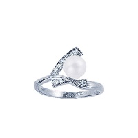 Золотое кольцо, белое золото, жемчуг, бриллиант, 90580RS  фото, kupilegko.ru