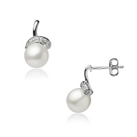 Золотые серьги, сережки золото, жемчуг, бриллиант, NP1492  фото, kupilegko.ru