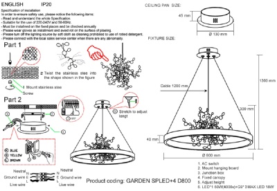 Подвесная люстра Crystal Lux GARDEN SPLED+4 D800 CHROME  фото, kupilegko.ru