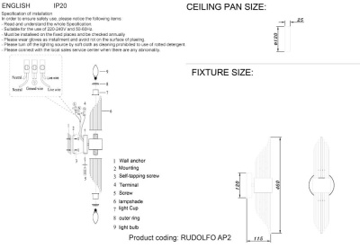 Бра, светильник настенный накладной Crystal Lux Rudolfo AP2 Brass  фото, kupilegko.ru