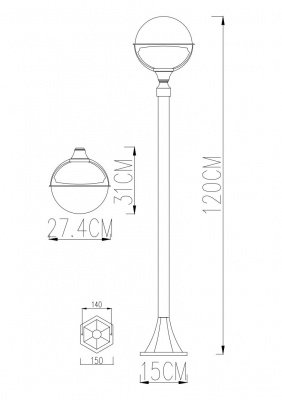 Столб фонарный уличный Arte Lamp MONACO A1496PA-1BK  фото, kupilegko.ru